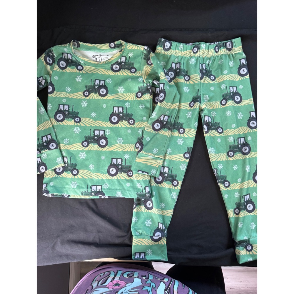 American Farm Company Kids Green Tractor Snowflake Pajama Set 4T 2pc PJs 056